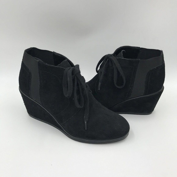 Franco Sarto Booties Size 8.5M Black Suede Armelle Ankle Lace Up Wedge - Picture 1 of 12